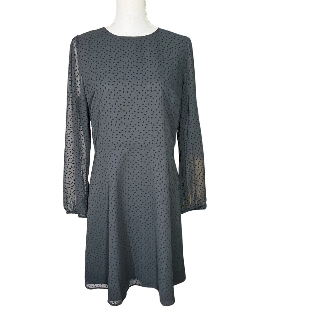 LOFT Black Polka Dot Long Sheer Sleeve Dress Size 8 LBD Classic Cocktail NWT